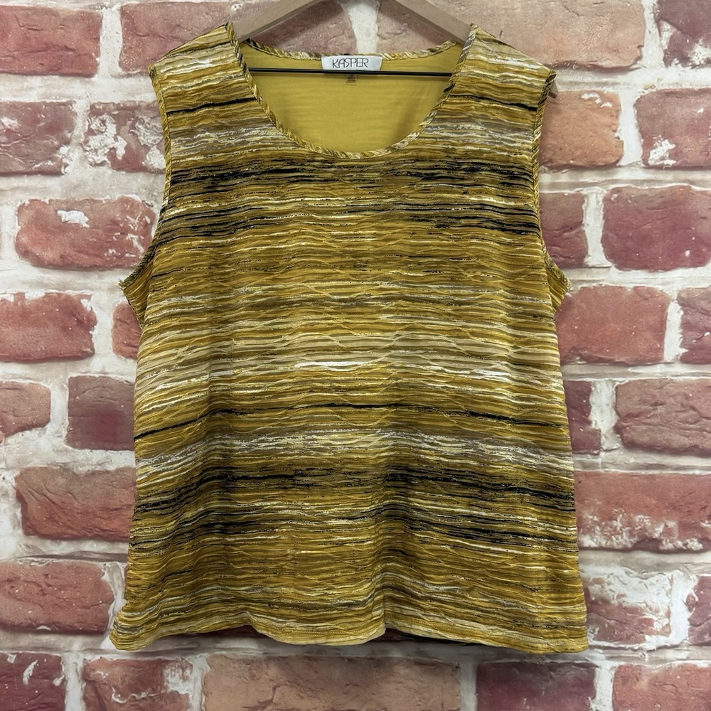 Kasper Top Women's 3X Yellow Striped Abstract Textured Camisole Tank Shirt